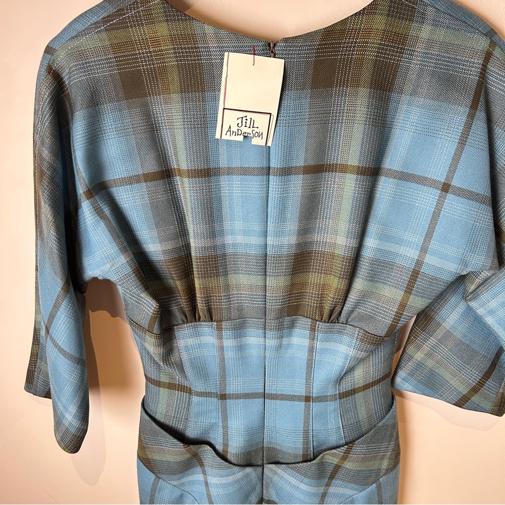 NWT’s Vintage Jill Anderson NYC Bespoke Blue Plaid Westwood Grunge Sheath Dress - Picture 5 of 9